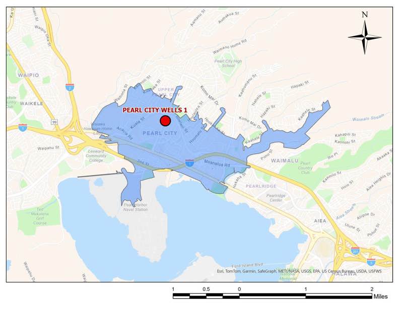 Map showing location of Pearl City Wells I well