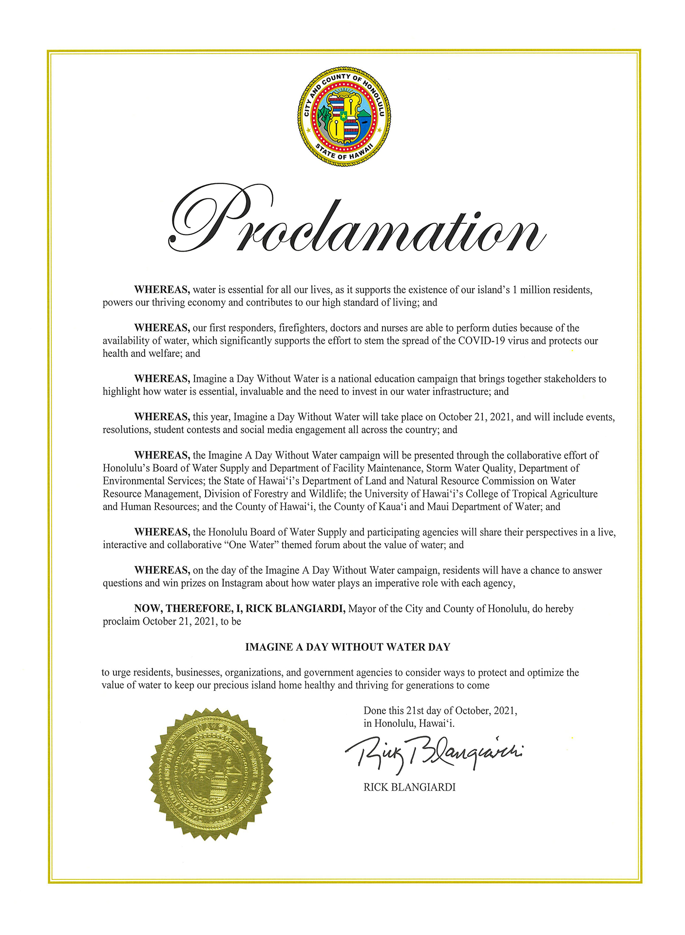 city proclamation imagine a day without water