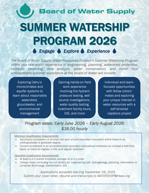 2026 Summer Watership Program
